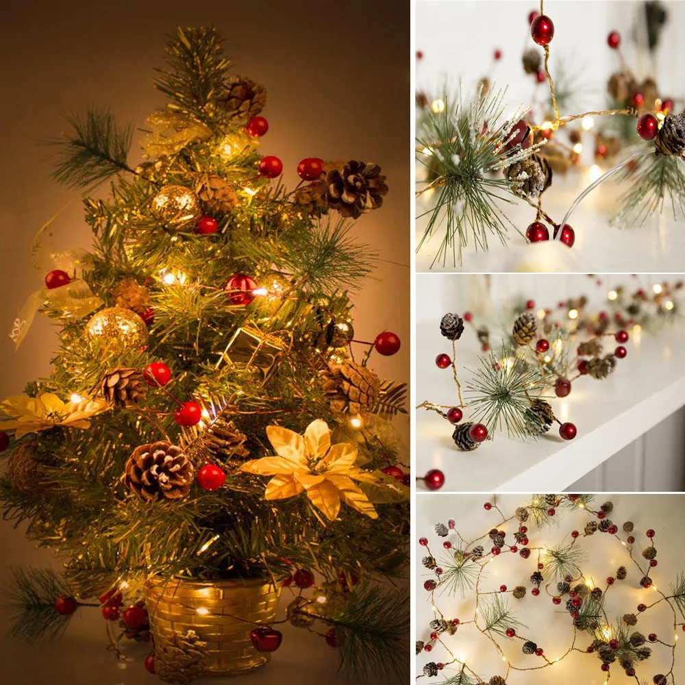 Рождественские огни, светодиодный медный свет, сосна, конусная струна, светодиодный, Сказочная гирлянда для рождественской елки, украшение дома