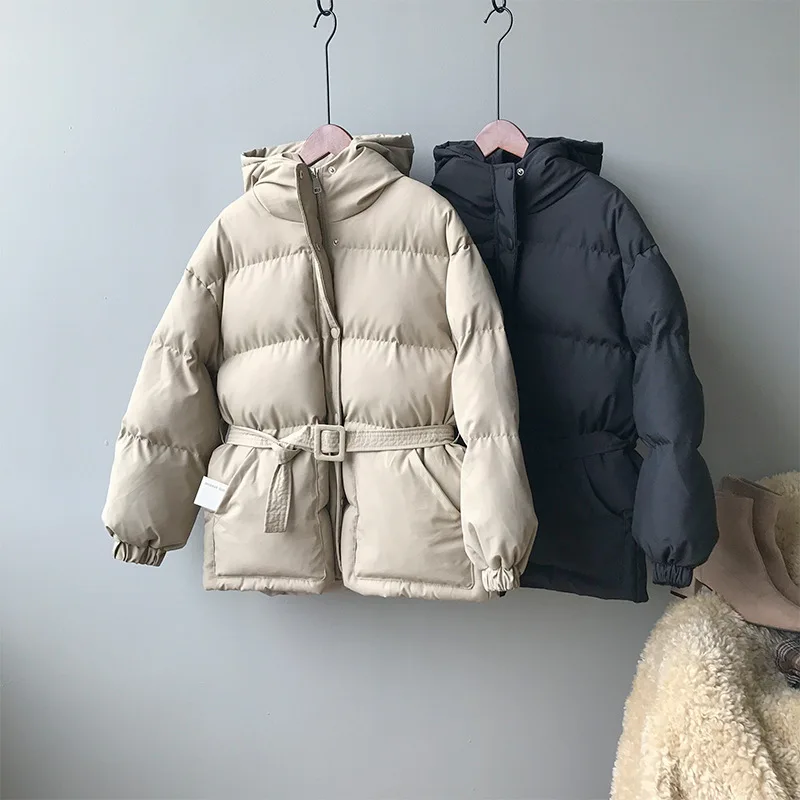 winter Korean version loose student hooded cotton coat women's waist warm bread jacket women jacket