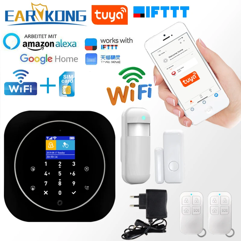 Hot Product  Tuya APP Smart WiFi GSM Home Security GSM Alarm System 433MHz Detectors Alarm Compatible With Alexa