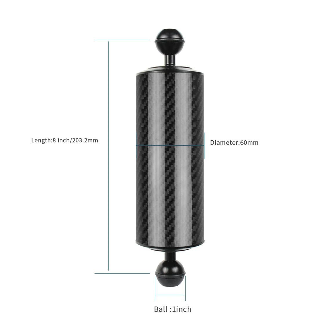 Обновленный удлинитель поплавок плавучести из углеродного волокна двойной шар 1 дюймов с клипсой Адаптер для Gopro для OSMO экшн SLR камер - Цвет: 8inch Black