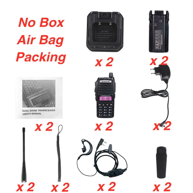 Without Box 2 шт. BaoFeng UV-82 портативная рация 8 Вт Двухдиапазонная VHF UHF двухсторонняя радио двойной PTT 5 км портативная BAOFENG UV82 Любительская радиоприемная рация - Цвет: Without Box