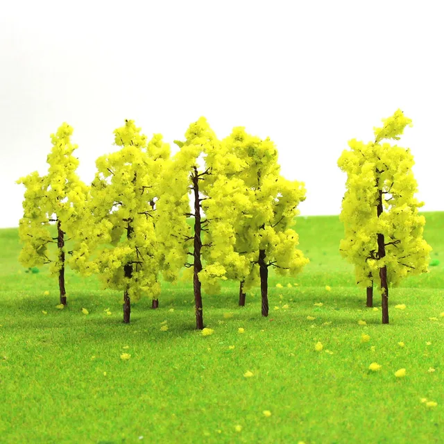 R8030 20pcs/40pcs/80pcs O HO Scale Yellow Green Model Trees 1:87 Iron Wire Autumn Trees 7.5cm Railway Diorama