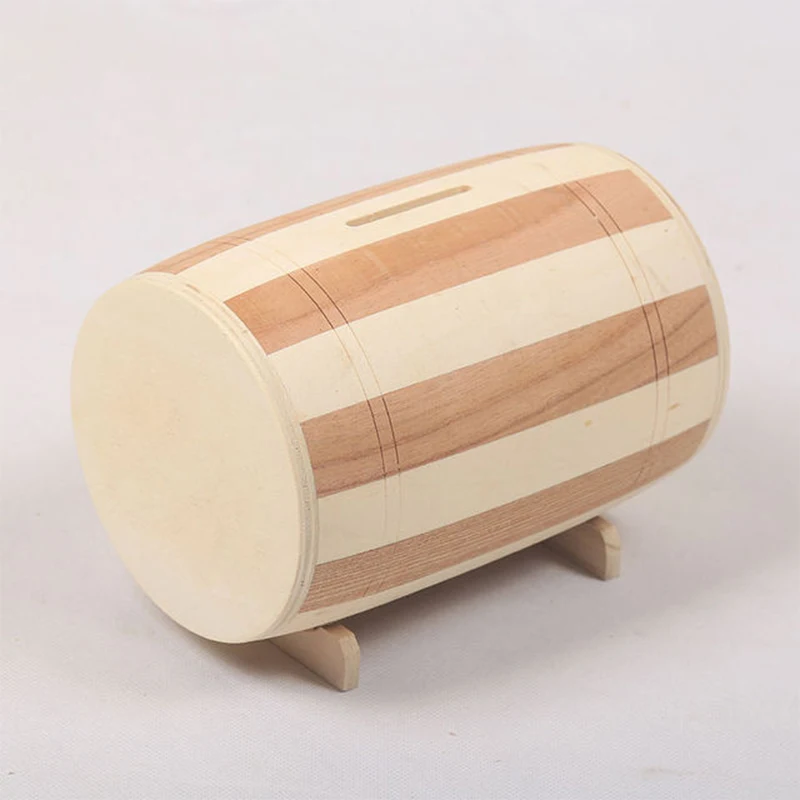 Wooden Wine Barrel Money Box, Piggy Bank, Safe Coin Bank, Handmade, Safe, Carving, 1Pc 4