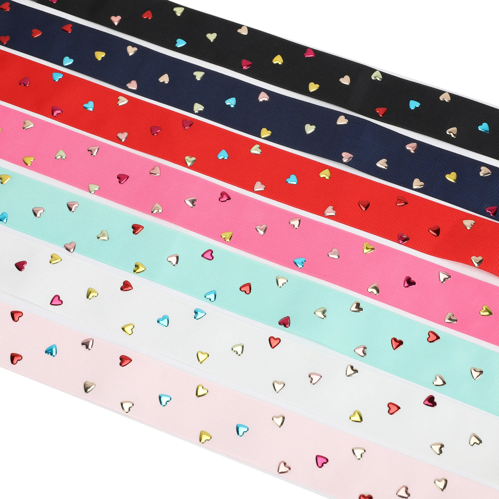 

HSDRIBBON Free Shipping 38mm 1-1/2inch HSD-Genuine Colorful Love Heart metal Foil on Grosgrain Ribbon