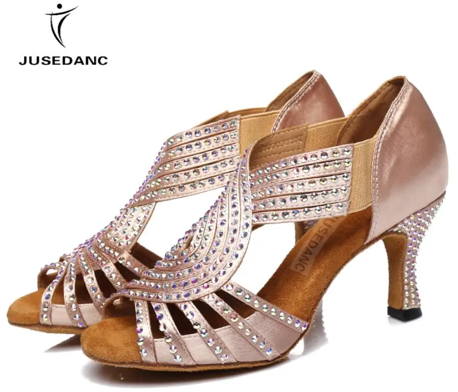pink heel 6cm Latin Dance Shoes Rhinestone Sneakers Dance Shoes Ladies Waltz Shoes Salsa Shoes BlingBling Soft Outsole JuseDanc - Цвет: pink heel 6cm