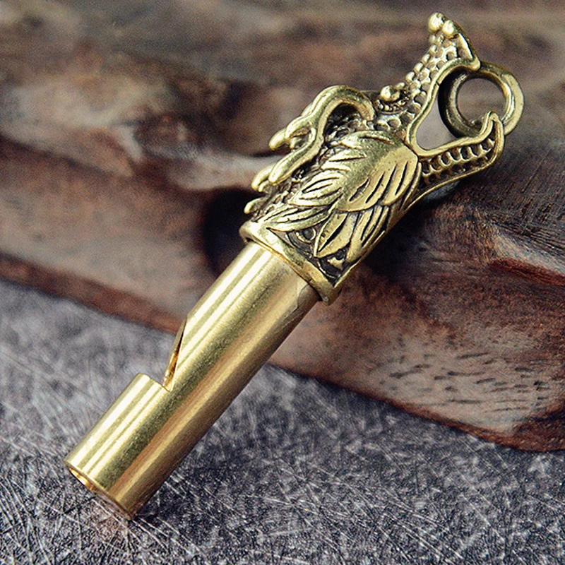 Brass Dragon Head Whistle Car Keys Chains Pendants Outdoor Survival Tools Whistles Necklaces Keychains Charm
