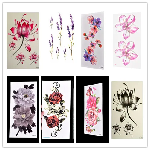 HOT Flower Temporary Tattoo Stickers Women Lotus Flower Tattoo Stickers Temporary Body Art Waterproof Tattoo