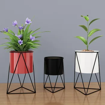

Nordic Iron Flower Pot Scandinavian Flower Rack Small Pots Geometric Terrarium Decorative Plant Pots Stand Metal Garden Decors