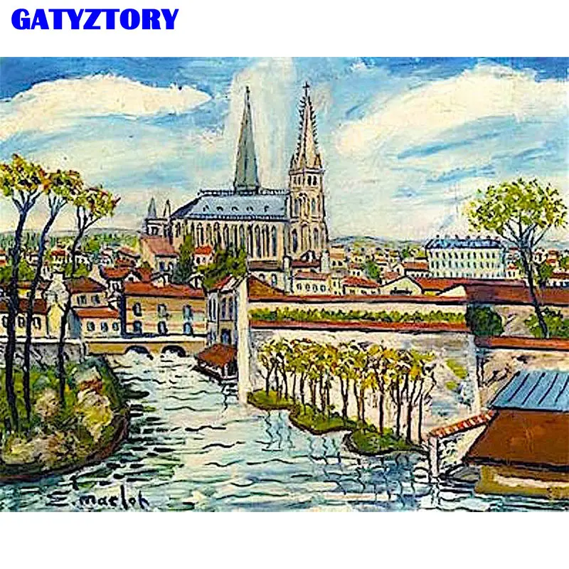 GATYZTORY Рамка Diy живопись по номерам холст живопись пейзаж акриловая настенная художественная картина уникальный подарок для украшения дома художественное произведение - Цвет: 190806-54