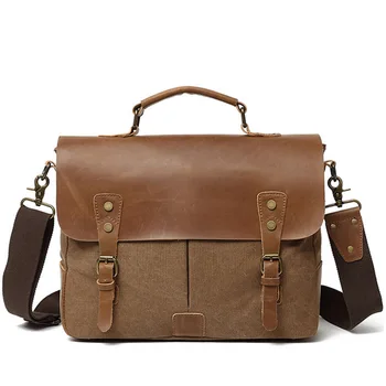

Mens Messenger Bag Waterproof Waxed Canvas Briefcase Large Satchel Shoulder Bag Leather style Computer Laptop Bag