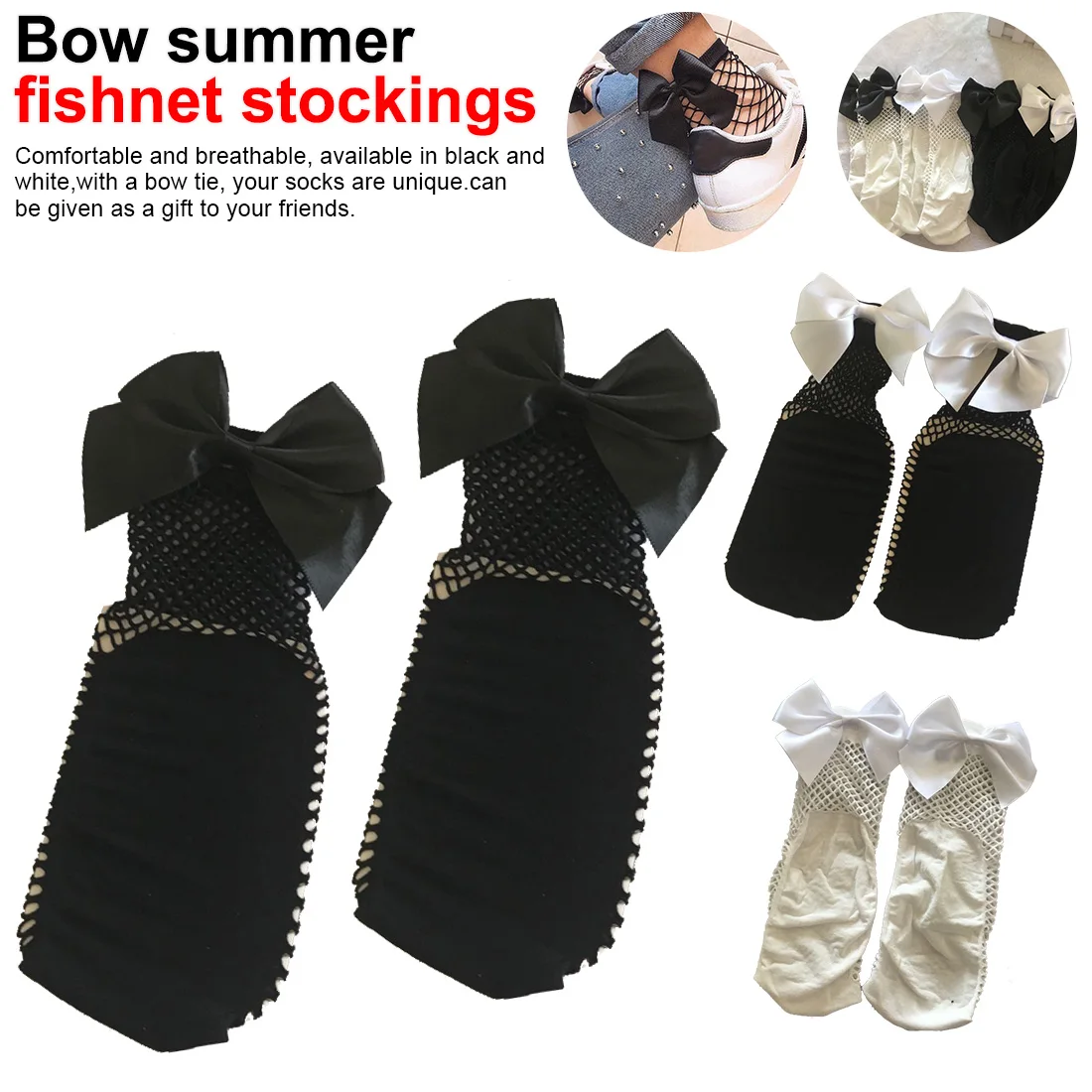 

2019 Fashion Summer Women Ruffle Large Fishnet Ankle High Socks Bow Tie Mesh Lace Fish Net Short Socks Chaussettes Femme