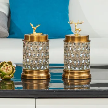 

Nordic Gold Plated Deer Glass Jar Storage Bottle Kitchen Storage Box Candy Snack Storage Tank Home Decoration
