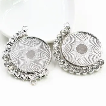 

5pcs 30mm Inner Size Rotation Double Side Two Style Rhodium color Rhinestones Cabochon Base Setting Charms Pendant