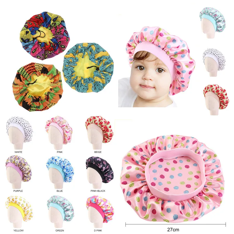 

Baby Silky Satin Bonnet Sleep Cap Children Girl Night Turban Children Solid Headwear Cute Headwrap Hat Fashion Hair Wear