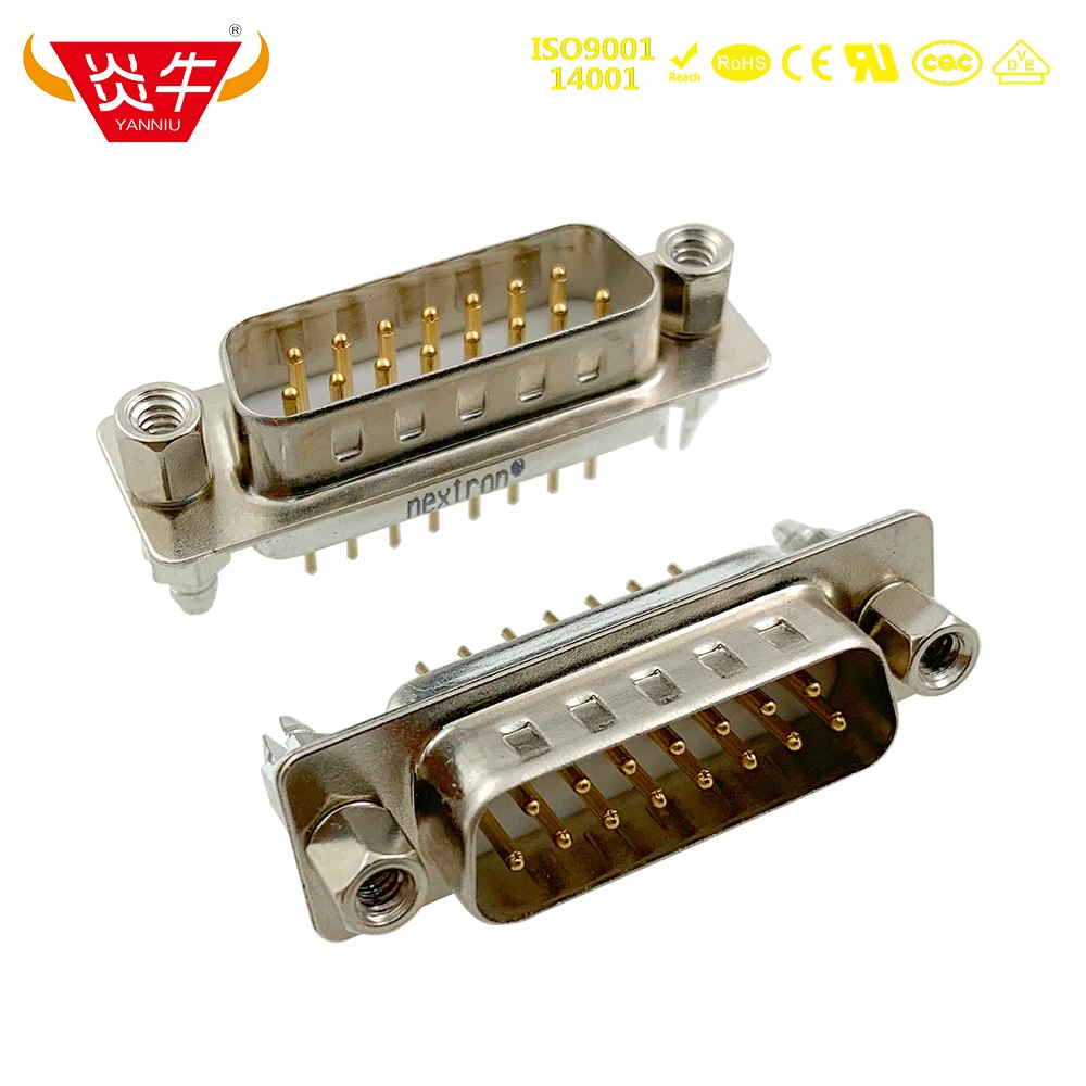 

DP-15P WITH FLANGE REVETS RS232 WITH SOCKET 15PIN PCB CONNECTOR D-SUB SERIES MALE CONNECTOR GOLD-PLATED 3Au YANNIU