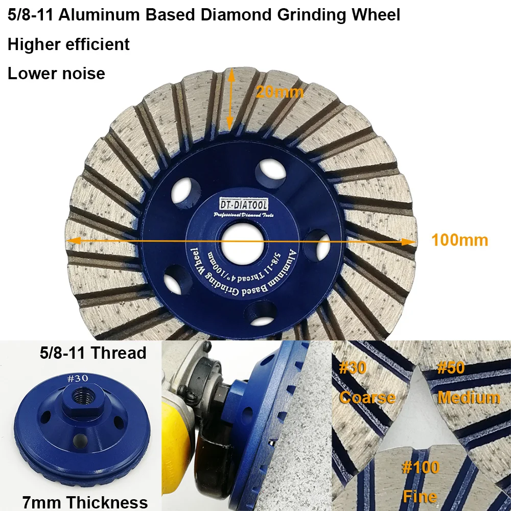 DT-DIATOOL 2pcs Aluminum Based Grinding Cup Wheel M14 or 5/8-11Thread Diamond Grinding Disc for Granite Lower Noise 100mm/4"