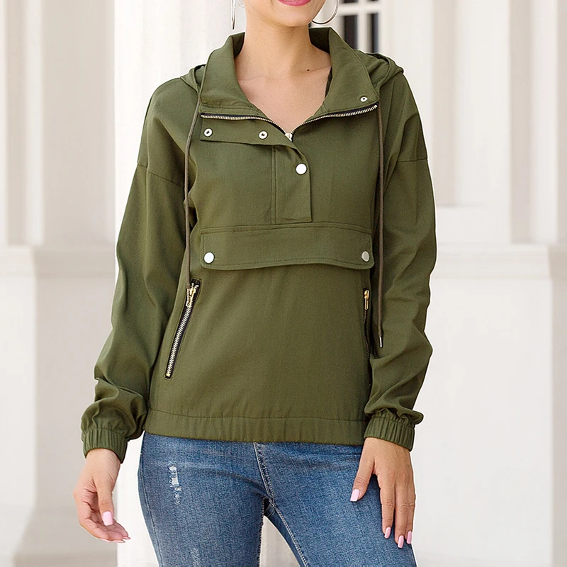 Модная женская толстовка, одноцветная, тонкая, женская, Sudadera Mujer, красивая, повседневная, на молнии, с карманами, толстовки, свободная, с капюшоном, толстовка, с заклепками