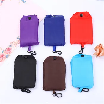 

2019 Solid Color Folding Reusable Portable Shopping Bag Casual Pocket Square Environment Eco-friendly Bag Handbag With Hoop Clip