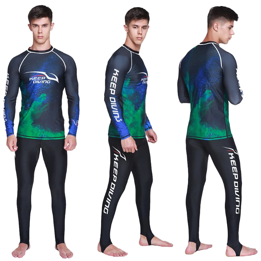 Men Long Sleeve Wetsuit Top Scuba Diving Surfing Snorkeling Rash Guard - UV Protection, Quick Dry & Breathable