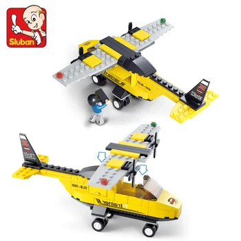 

City Plane Series Airport T training plane Airplane Sets Yellow Figures DIY Model Building Blocks Toys for Children Gifts