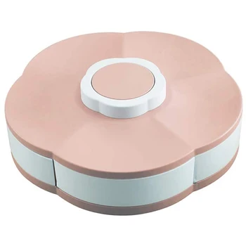 

Creative Plastic Candy Containers, Pink Petal-Shaped Rotating Sectional Plates for Party and Home, Divided Serving Tray