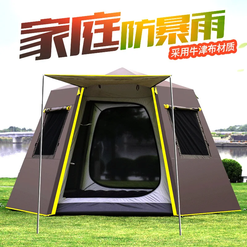 New  Outdoor Fully Automatic Tent 5-8 People Camp3-4 People Rain-proof Thickening Hexagonal Aluminum Pol