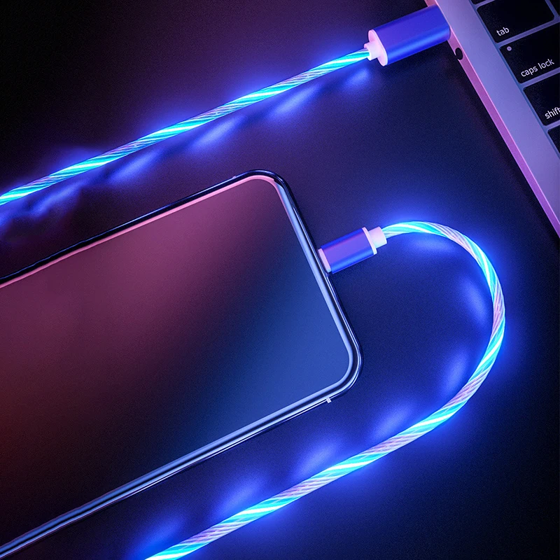 

LED Glow Flowing USB Cable Type C/Micro USB/8Pin Bright Data Cables For iPhone X 7 Samsung S10 Xiaomi Charger Charging Wire Cord