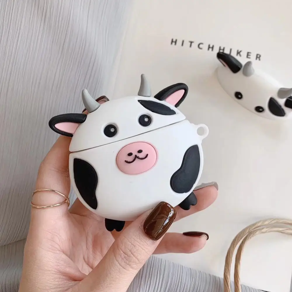 

Super cute 3D cow small bell Stitch Wireless Bluetooth Headset Silicone Case For Airpods Earphne Protective Case Shockproof case
