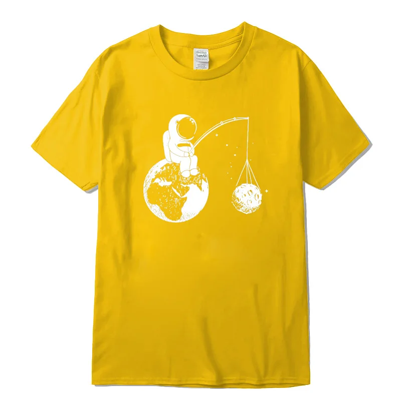 Хлопок, Повседневная футболка с коротким рукавом, Забавный дизайн, принт космонавта, Мужская футболка с круглым вырезом, трикотажная удобная ткань, уличная Мужская футболка - Цвет: Yellow