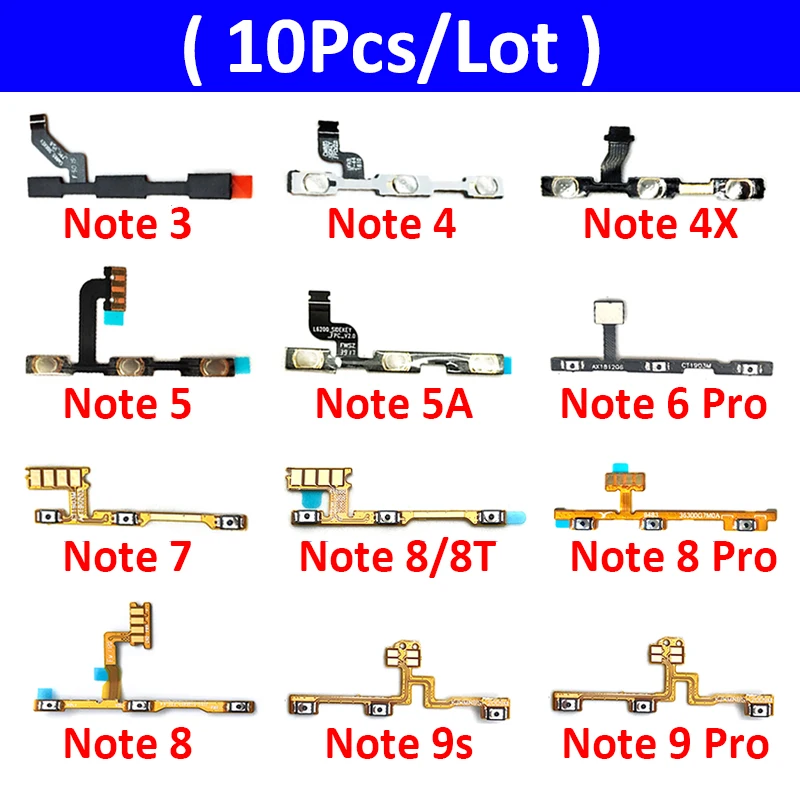 

10Pcs/Lot，Power Switch On/Off Button Volume control Key Button Flex Cable For Xiaomi Redmi Note 2 3 4 4X 5 5A 7 8 9 9A 9S 10 Pro