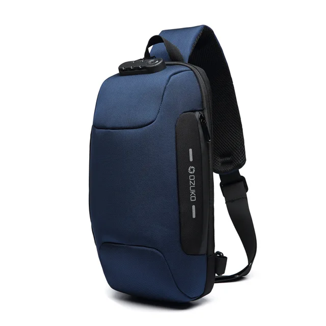 OZUKO 2021 New Multifunction Crossbody Bag for Men Anti-theft Shoulder Messenger Bags Male Waterproof Short Trip Chest Bag Pack Blue