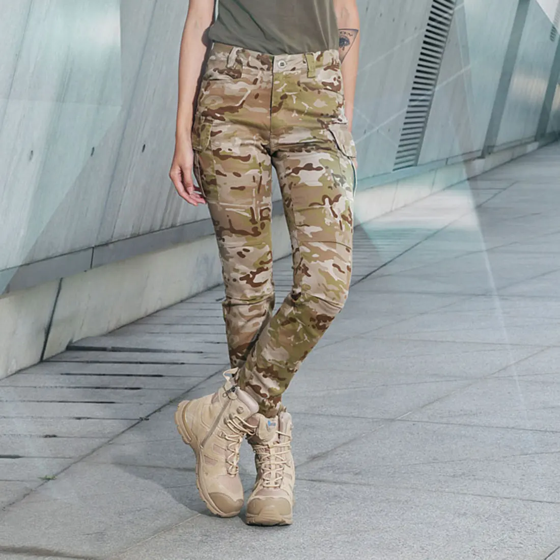 

Outdoor Sports Casual Pants Slim Elastic CS Tactical Pants For Woman - (Desert Camo) S/M/L/XL