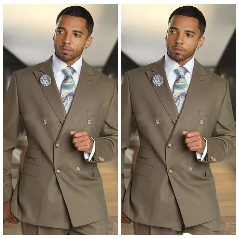 

2020 New Design Formal Double Breasted Mens Wedding Groom Tuxedos Two Pieces Notched Lapel Groomsmen Men Suits (Jacket+Pants)