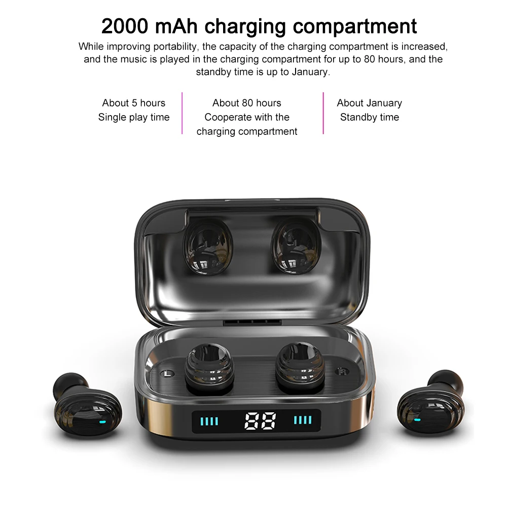 H01 TWS 5,0 Bluetooth наушники 9D стерео Музыка беспроводные наушники гарнитура Handsfree сенсорный светодиодный дисплей 2000 мАч Внешний аккумулятор