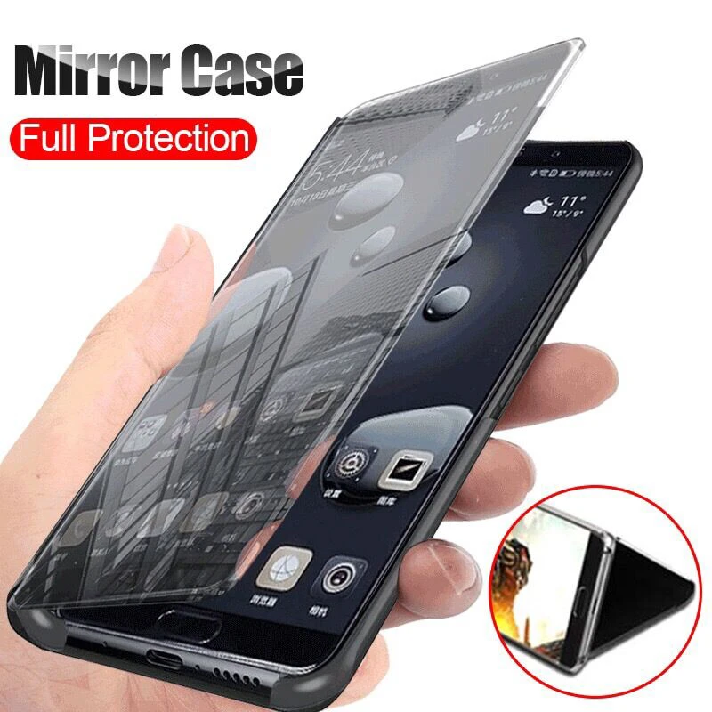 glass flip cover For Readmi 9c Nfc Case Smart Mirror Flip Phone Covers For Xiaomi Redmi 9c Nfs 9a 9t 9 C A T Redmi9c Redmi9a Magnetic Stand Coque waterproof phone holder