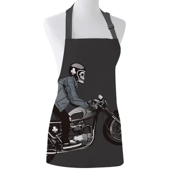 

Motorcycle Skull Boy Cooking Kitchen Apron For Woman Men Chef Waiter Cafe Shop BBQ Hairdresser Aprons Bibs Kitchen Accessory
