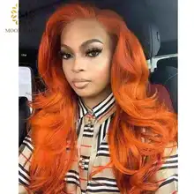 Оранжевый Цветной парики из натуральных волос на кружевной основе 360 Синтетические волосы на кружеве al парик предварительно вырезанные с детскими волосами 13x6 Синтетические волосы на кружеве человеческие волосы парик из натуральных волос парики