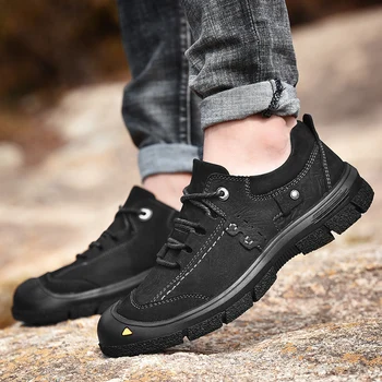 

Handmade genuine Leather Casual Shoes for Men Lace Up Breathable Outdoor Non-slip Walking sneakers Men Shoes Footwear