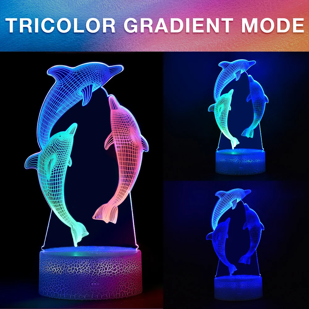 Children's Night Lights USB Rechargeable 3D Dolphin RGB Lamp Baby Room Decoration LED Indoor Novelty Lighting Personalized Gifts