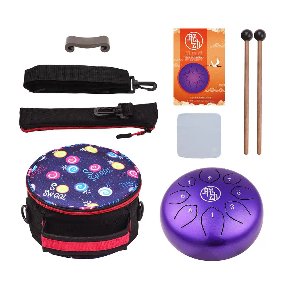 

6 Inch Steel Tongue Drum Handpan Drum 8-Notes C-Key Percussion Instrument with Mallets Drum Bag Wiping Cloth