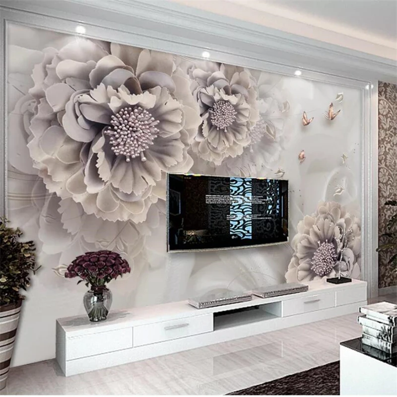 

wellyu Customized large wall painter with atmospheric peony three-dimensional body jewelry flower TV background wall