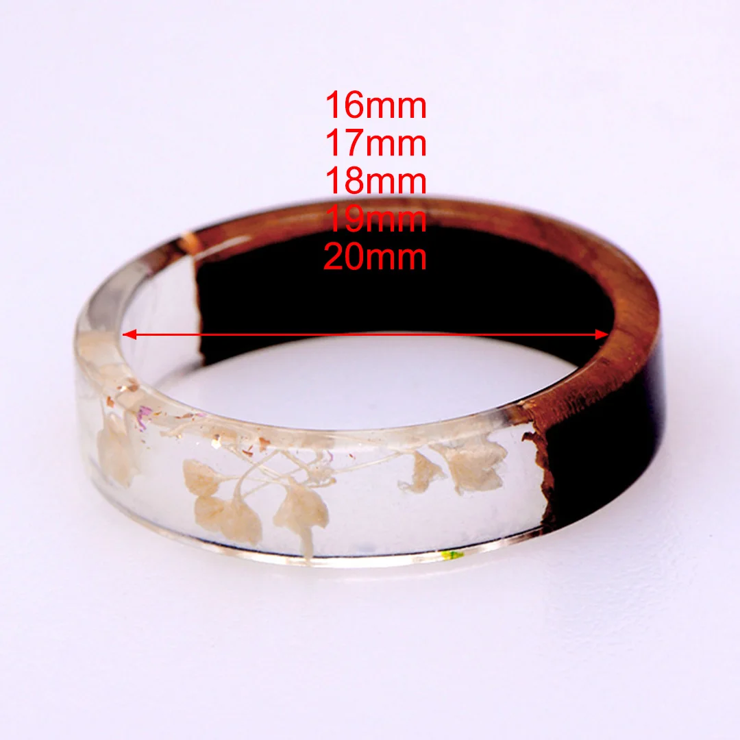 Dried Flower Resin Wood Ring Man Transparent Finger Ring Charm Plant Wood Bohemian Rings For Women Handmade Jewelry Party Gift