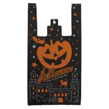 

100 Pieces Halloween Treat Bags Trick or Treat Cookie Bags bucket Cute Pumpkin Plastic Bags for Halloween Party Fav