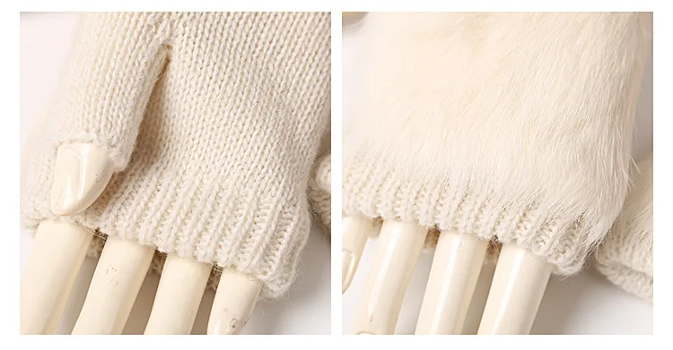Женские перчатки с натуральным кроличьим мехом без пальцев, женские теплые вязаные осенне-зимние трикотажные перчатки, мягкие плюшевые перчатки, рукавица