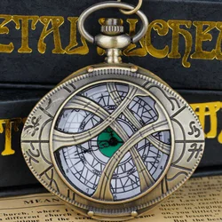 Antique Bronze Quartz Pocket Watch Eye Round Case Shape Jewelry Pendant Necklace Chain for Men Women Gifts