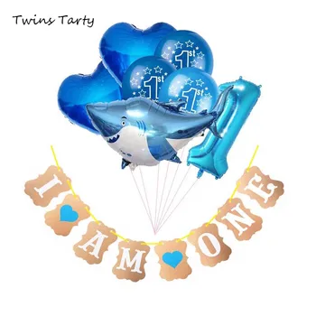

Twins Party 1st Shark Theme Birthday Party Unicorn Balloons One Year Birthday Girl Decorations First Baby Favors