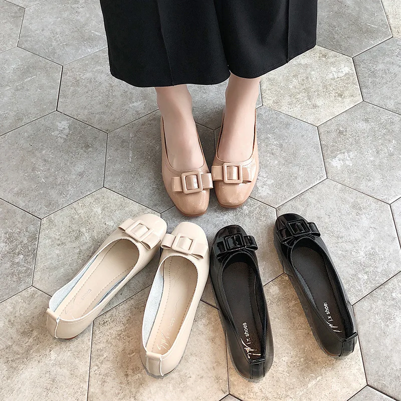 

Shoes Summer Bow Korean-style Ladies' Spring New Style round-Toe Versatile Flat Social Moccosins Comfortable Casual Z