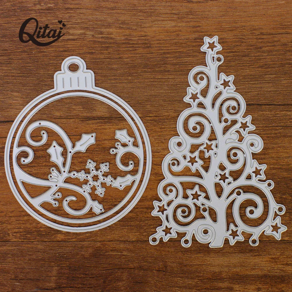 

QITAI Christmas tree Xmas Ornament Ball Holly Leaves Metal Cutting Dies For DIY Scrapbooking Embossing Paper Cards Crafts D146
