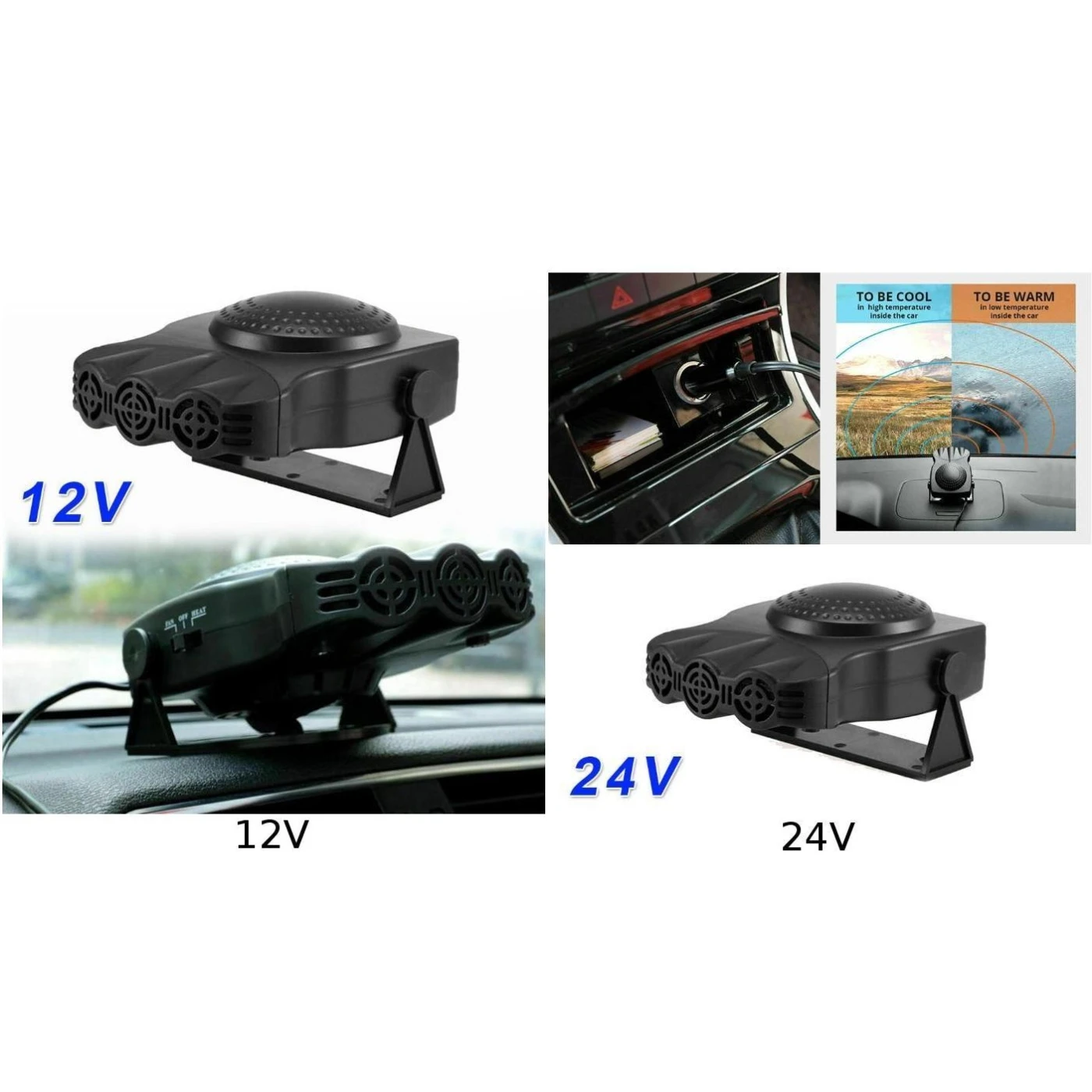 Вентилятор охлаждения Вентилятор обогреватель 12/24V Черный ABS 150W оборудование Предотвращение запотевания автомобиля