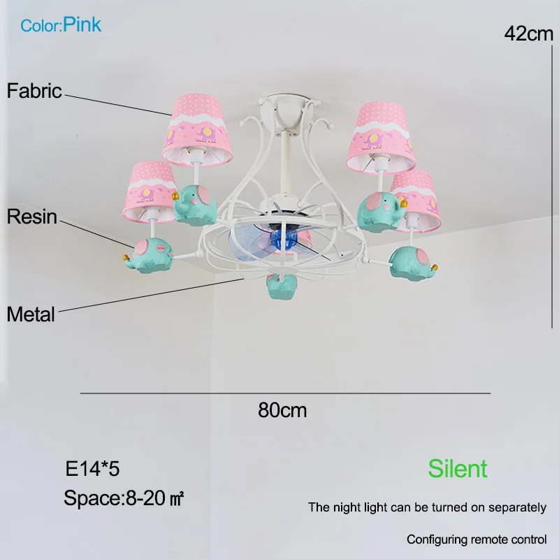 Современный потолочный вентилятор на детский сад люстра вентилятор в подарок светильник с вентилятором для детской комнаты потолок вентилятор с пультом люстра вентилятор лампа регулировка потолочного вентилятора - Цвет лезвия: Розовый